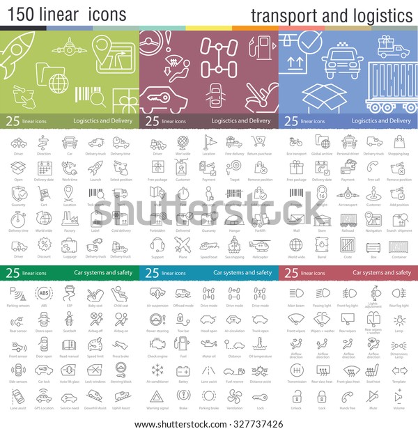 Vector thin line icons set for transportation,\
logistics, delivery and car\
interface.