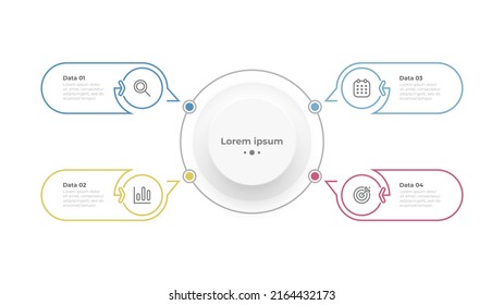 Vector thin line infographic for business process steps. Presentation info chart with marketing icons and 4 options or steps.