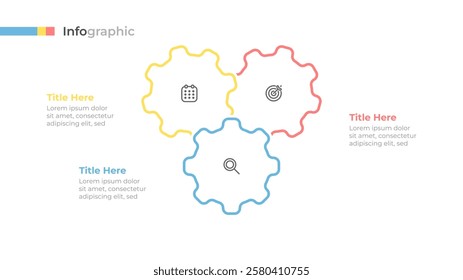 Vector thin line infographic elements design with gears parts. Can be used for business process 3 steps, options. 