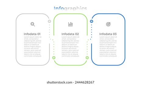 Vector de diseño de etiquetas infográficas de línea delgada con íconos de marketing, que representan un proceso de línea de tiempo con 3 pasos u opciones.