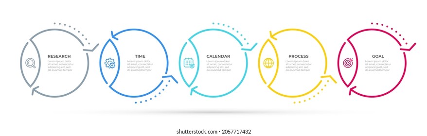 Vector thin line infographic template. Timeline concept design with circle and 5 options or steps.
