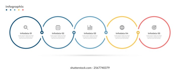 Vector thin line infographic template. Timeline process with circles and marketing icons, ideal for illustrating a 5 step business process or options.