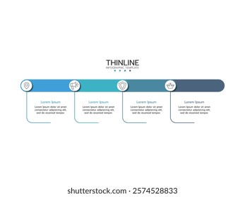 Vector thin line infographic template. Concept of timeline process with 4 step business process or options and marketing icons.