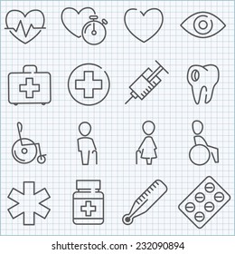 Vector thin line medicine icons set for infographics and applications