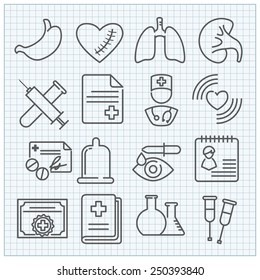 Vector thin line medicine icons set