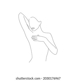 Vector thin line minimalistic illustration of woman. Body care drawing isolated on a white background.	 svg
