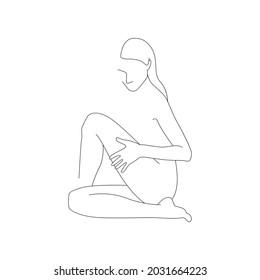 Vector thin line minimalistic illustration of woman. Body care drawing isolated on a white background.