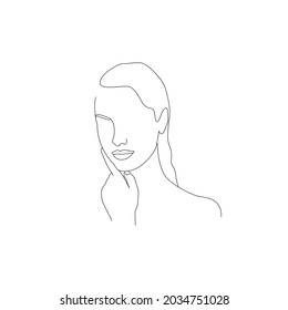 Vector thin line minimalistic illustration woman  Face   body care drawing isolated white background 