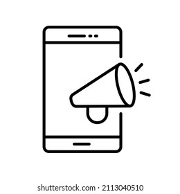 icono de marketing móvil de línea delgada vector