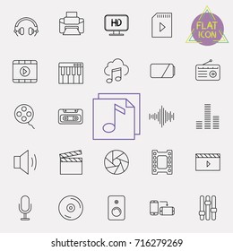 Vector thin line multimedia and electronics icons set