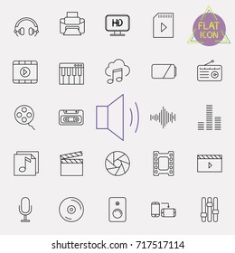 Vector thin line multimedia and electronics icons set