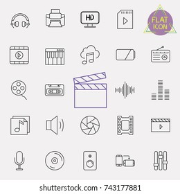 Vector thin line multimedia and electronics icons set