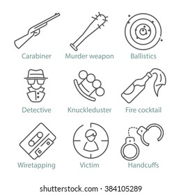 Vector thin line police icons for infographics and mobile games UX/UI
