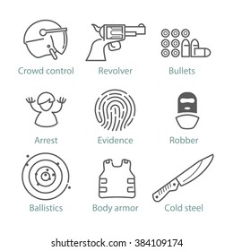 Vector thin line police icons for infographics and mobile games UX/UI