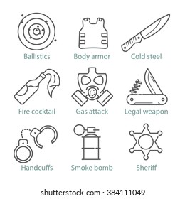 Vector thin line police icons for infographics and mobile games UX/UI