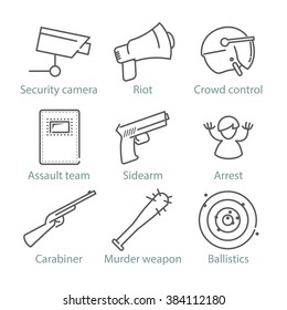 Vector thin line police icons for infographics and mobile games UX/UI