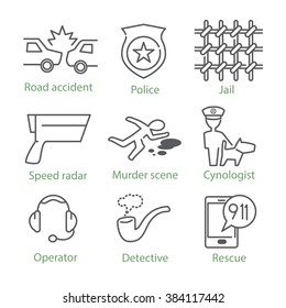 Vector thin line police icons for infographics and mobile games UX/UI