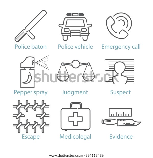Vector thin line police icons for infographics and\
mobile games UX/UI