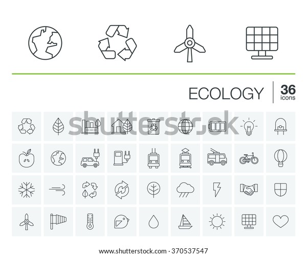 Vector thin line rounded icons\
set and graphic design elements. Illustration with ecology outline\
symbols. Eco, bio, environmental, recycle linear\
pictogram
