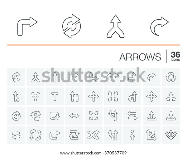 Vector thin\
line rounded icons set and graphic design elements. Illustration\
with arrows, direction and move outline symbols. Turn left, right,\
switch, undo linear\
pictogram