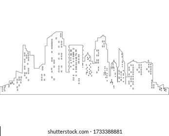vector Thin line style city panorama on white background. Outline cityscape