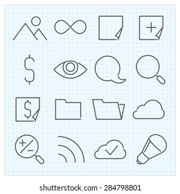 Vector thin line universal interface icons set