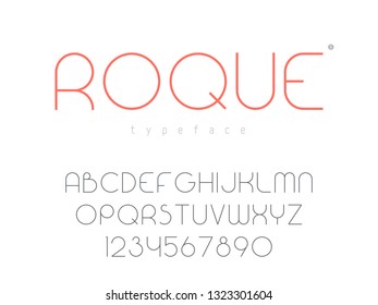 Vector thin line uppercase font. Latin alphabet letters and numbers