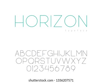 Vector thin line uppercase font. Latin alphabet letters and numbers