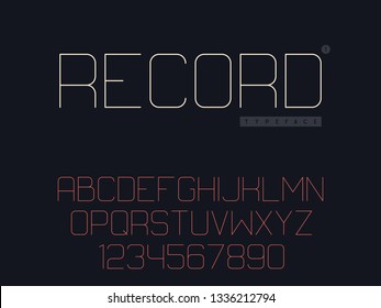 Vector thin line uppercase font. Latin alphabet letters and numbers
