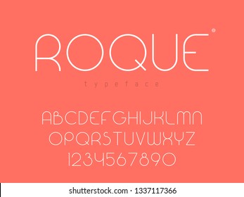 Vector thin line uppercase font. Latin alphabet letters and numbers