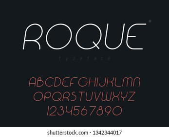 Vector thin line uppercase font. Latin alphabet letters and numbers