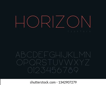 Vector thin line uppercase font. Latin alphabet letters and numbers