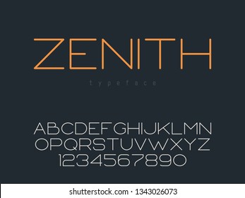 Vector Thin Line Uppercase Font. Latin Alphabet Letters And Numbers