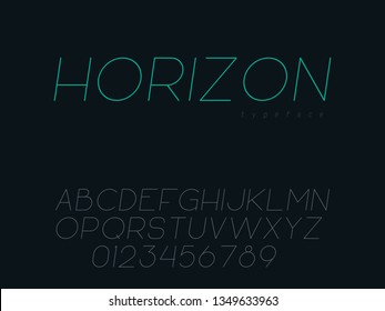 Vector thin line uppercase font. Latin alphabet letters and numbers