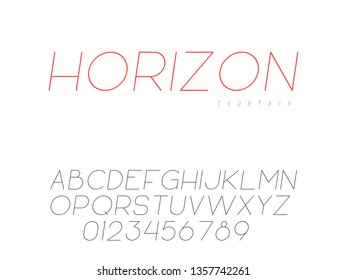 Vector thin line uppercase font. Latin alphabet letters and numbers