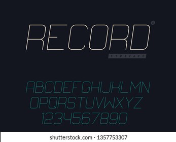 Vector thin line uppercase font. Latin alphabet letters and numbers