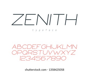Vector thin line uppercase font. Latin alphabet letters and numbers