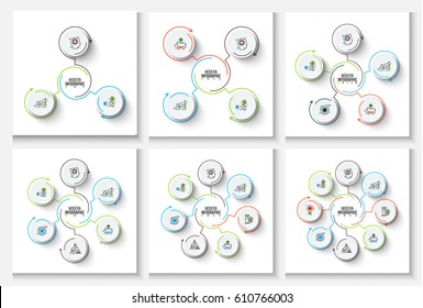 Vector thin lines with circles for infographic. Template for diagram, graph, presentation and chart. Business concept with 3, 4, 5, 6, 7 and 8 options, parts, steps or processes. Stroke icons.