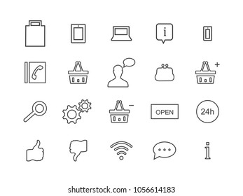 Vector thin lines web icons set - E-commerce, shopping