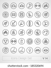 Vector thin sport icons design set. Moder simple line icons. Ultra thin icons on white background. Volume 14