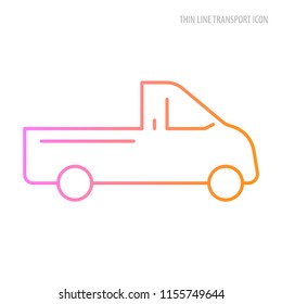 Vector thine line transport icon. The truck is painted with a thin color line.