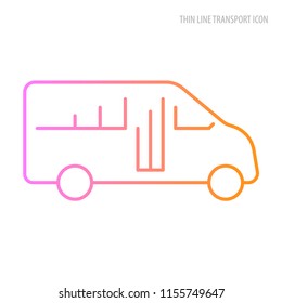 Vector thine line transport icon. The minibus is painted with a thin color line.