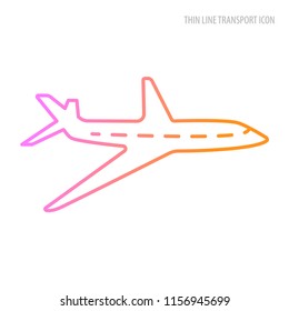 Vector thine line transport icon. The aircraft is painted with a thin color line.