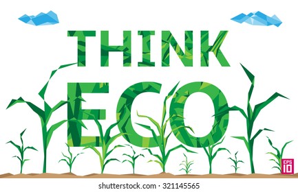 Vector think eco illustration with growing corn (maize).