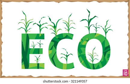 Vector think eco illustration with growing corn (maize).
