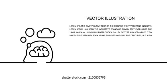 Vector think, thought, idea, mind, dream cloud, dialog one line icon. Continuous one line