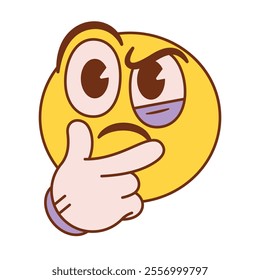 Vector Thinking Face Emoji Cartoon Groovy Illustration Isolated