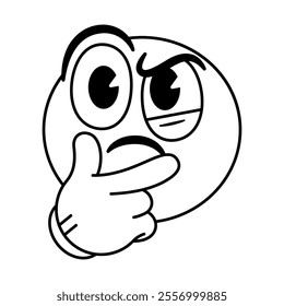 Vector Thinking Face Emoji Cartoon Groovy Illustration Isolated