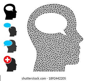 Vector thinking icon covid mosaic. Thinking mosaic is designed from small covid viral parts. Abstraction is done for health care posters.
