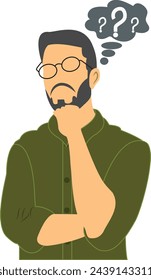 Vector thinking man flat vector illustration male character and thought bubble with question vector on a white background